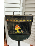 Vintage tole painted metal tin box mushrooms handle primitive folk art l... - $37.62