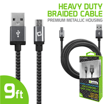 Cellet Premium Braided &amp; Metallic Housing 9 Ft. Micro USB Charging Data Cable - £7.50 GBP