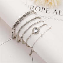Crystal &amp; Silver-Plated Flower Charm Bracelet Set - £12.01 GBP