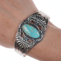 6.5&quot; c1950&#39;s Navajo Curio silver and turquoise cuff bracelet - £272.43 GBP