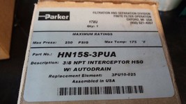 New Parker HN15S-3PUA 3/8" NPT Interceptor Filter Housing w/Autodrain - $235.92