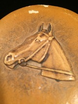 Vintage 1940s Tan Leather Horse Portrait Makeup Compact with Mirror image 6