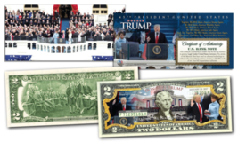 Donald Trump 2017 Official Inauguration U.S. $2 Bill w/ 2-Sided Certificate - £11.79 GBP