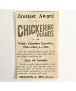 Chickering Piano World&quot;s Fair 1894 Advertisement Victorian Instrument 6 ... - $19.99