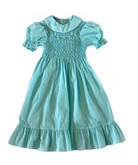 Polly Flinders Girls 7 Aqua Smocked Dress With Puff Sleeves &amp; Ruffle Hem - $822.50 MXN