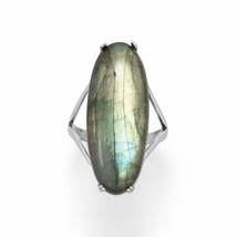 Large Oval Cut Green Labradorite Solitaire Ring 925 Sterling Silver Split Band - £173.09 GBP