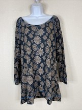 Lilac Womens Size M Blue Floral Knit Tunic Shirt Long Sleeve Relaxed Fit - $8.69