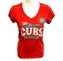 MLB Chicago Cubs Sparkly Logo V Neck Top Size Large Runs Small Campus Li... - $14.01