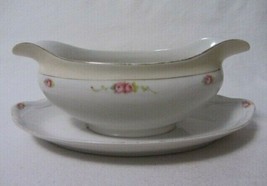 Vintage Noritake H/P Nippon Gravy Boat Bowl Attached Plate Rose w/ Gold Trim - £6.16 GBP