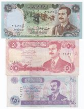 Iraq, (Set of 3) 5, 25, 250,  Dinars, All Different Old Issues Banknotes, - $12.19