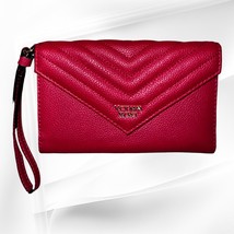 Victoria&#39;s Secret Red Quilted Faux Saffiano Leather Wallet Wristlet - £20.46 GBP