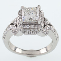 Platinum Princess Diamond Solitaire Ring w/ Accents Center 1.50 Ct Size 5.5 - £11,006.56 GBP