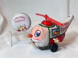 Christmas Themed Vtg Tin Made In Japan Santa Claus Helicopter &amp; Hong Kon... - £23.49 GBP