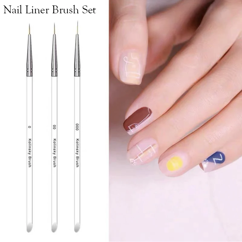 3Pcs/Set Gel Nail Art Line Painting Brushes Crystal Acrylic Thin Liner Drawing - £11.26 GBP+