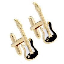 Electric Guitar Cufflinks Black Enamel Gold Plate Music Musician New W Gift Bag - £8.70 GBP