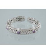 Judith Ripka Sterling Silver Amethyst Hinged Cuff Bracelet Nice Condition - €248,08 EUR