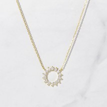 Lab-Created Diamond Sunburst Pendant Necklace 14K Yellow Gold Plated Silver 18&quot; - £56.04 GBP