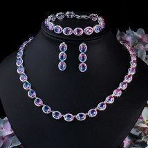 Charming Mystic Fire Rainbow CZ Crystal Earring Necklace Bracelet 3 Pcs Women Pa - £41.12 GBP