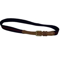 VTG Coach Men’s Belt Brown Leather With Blue &amp; Red Wool &amp; Brass Buckle Sz 34 - £20.27 GBP
