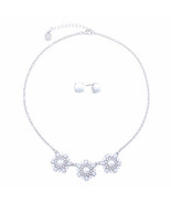Monet Women&#39;s White Flower Necklace &amp; Earring Set 17 Inch NEW Silver Tone - $29.88 CAD