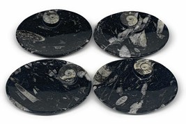 710g, 4pcs, 4.7&quot;x3.8&quot; Small Black Fossils Ammonite Orthoceras Bowl Oval Ring,B88 - £48.11 GBP
