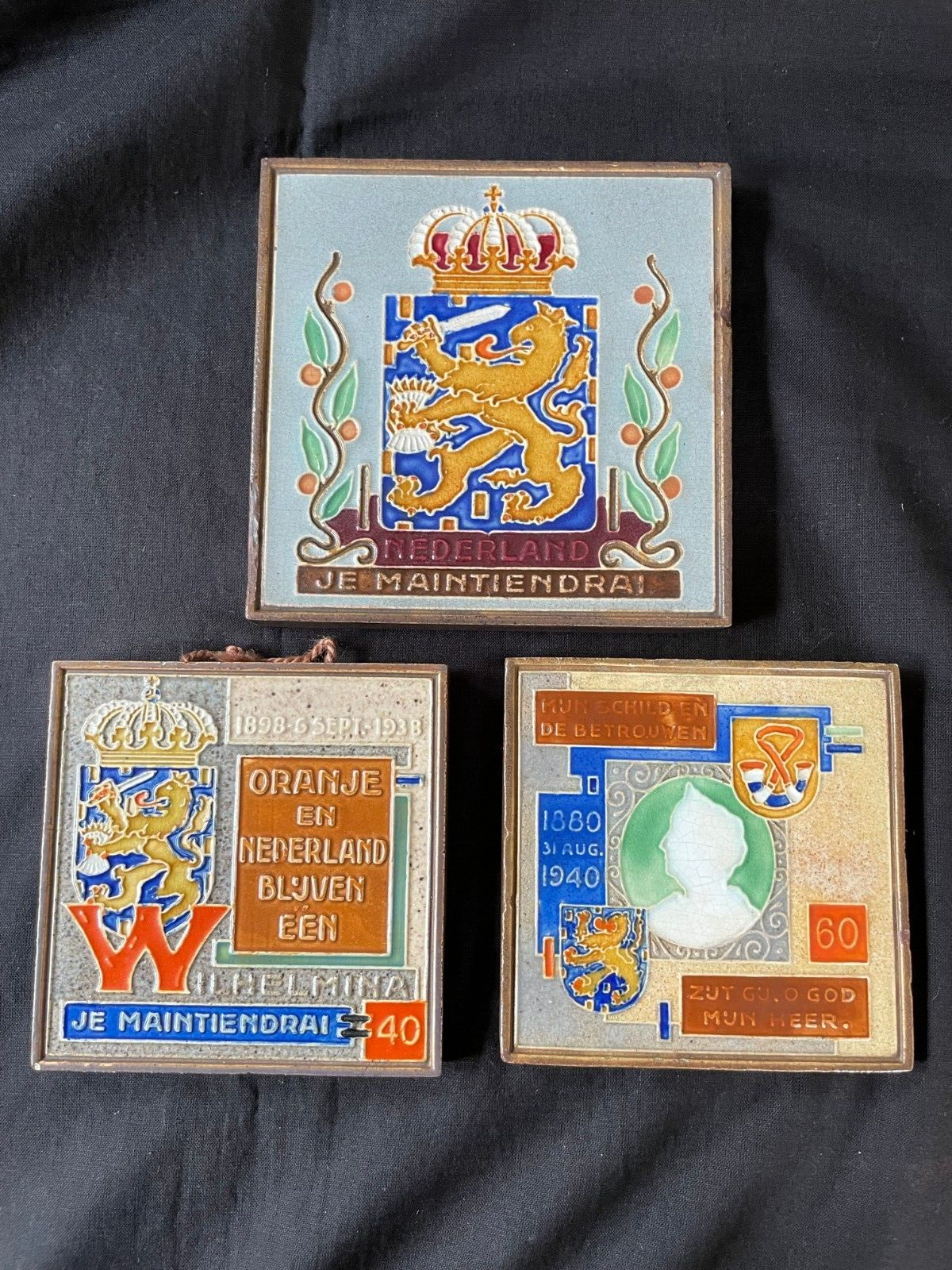 Set of 3  antique Westraven / Porceleyne Fles Delft cloisonne tile - $129.00