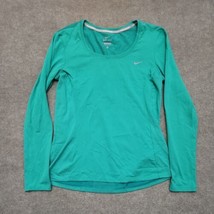 Nike Running Dri Fit Shirt Women&#39;s Medium Green Pullover Long Sleeve Log... - £16.27 GBP