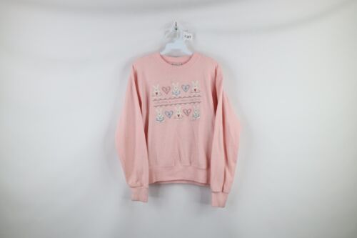 Vtg 90s Womens Small Faded Bunny Rabbit Heart Quilt Motherhood Sweatshir... - $31.14