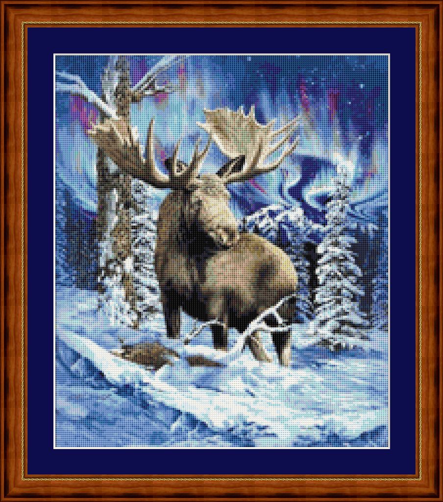 MOOSE UNDER NORTHERNLIGHTS- pdf X Stitch chart Original Artwork © Steven... - $12.00