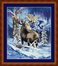 MOOSE UNDER NORTHERNLIGHTS- pdf X Stitch chart Original Artwork © Steven... - $12.00