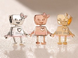 925 Sterling Silver /  14K Gold-plated / 14K Rose gold-plated  ,Bella Bot Charm  - £13.28 GBP