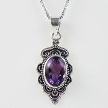 Solid 925 Sterling Silver Purple Amethyst Pendant Necklace Women Gift PSV-1007 - £35.29 GBP+