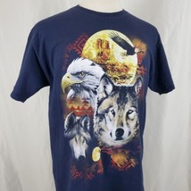 Vintage Bald Eagle Gray Wolf T-Shirt Adult Large Blue Southwest Native American - $24.99