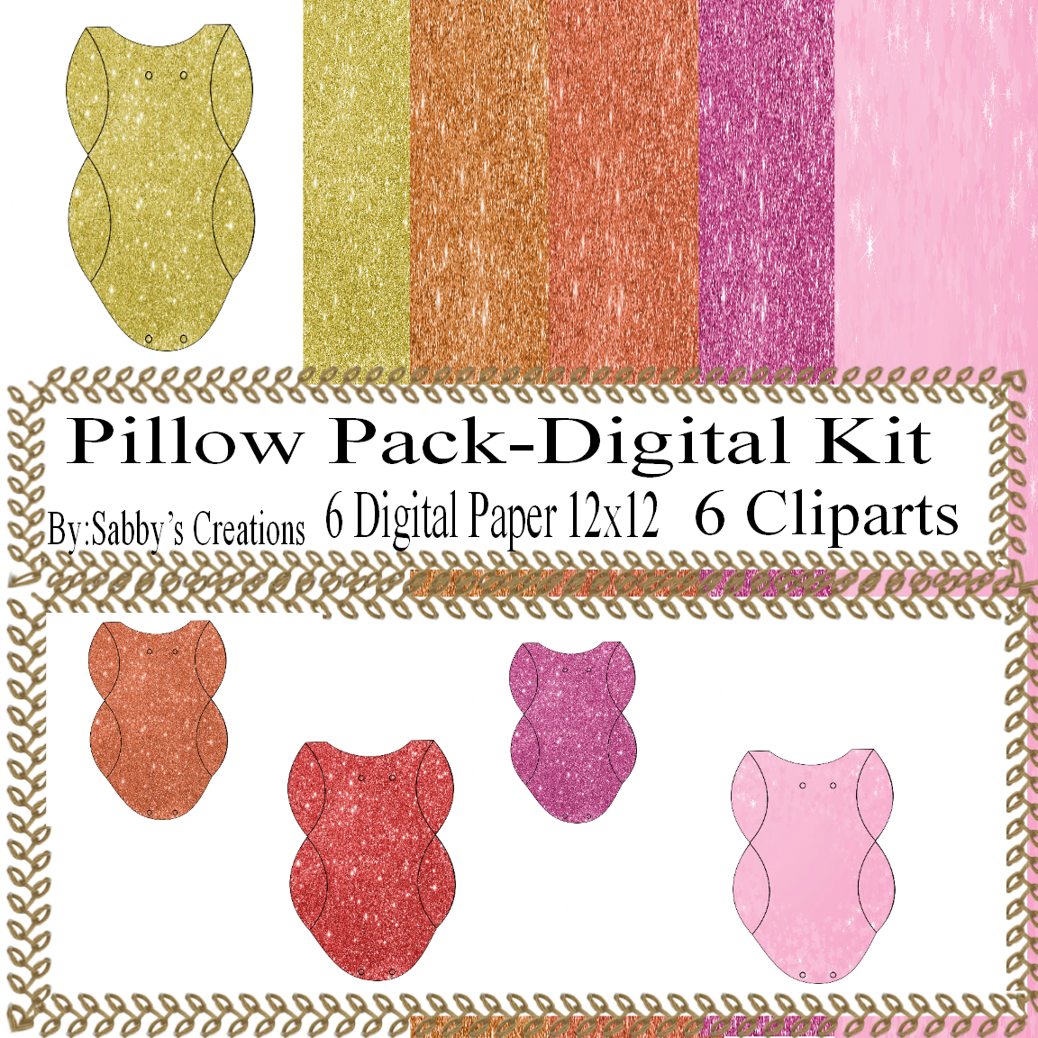 Glitter Pillow Pack4-Digtial Paper-Art Clip-Gift Tag-Jewelry-Gift Boxes - $1.99