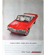 Pontiac Tempest Le Mans Red convertible snappy mover 1962 vintage print ad - $192.34 MXN