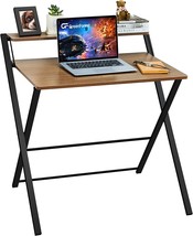 Greenforest Folding Desk No Assembly Needed, Computer Desk With 2-Tier, Espresso - £94.05 GBP