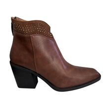 GC Shoes Dawn Boots Womens Size 9.5 Cognac Studded Ankle Block Heel Booties - $66.49