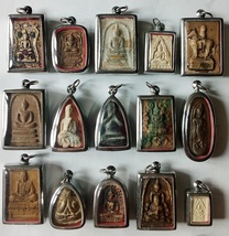 15 Thai Buddhist Buddha Buddhism Clay Amulet Medallions Charms Pendants Set Thai - £27.96 GBP