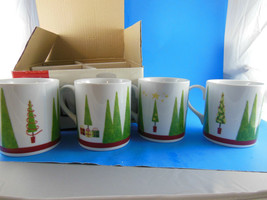 Studio Nova Christmas Mugs  Holiday Trees 14 oz Joyeux Noel Four New in Box - £17.74 GBP