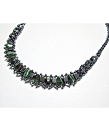 Vintage Black &amp; Green Sardonyx Glass Bead Necklace 16&quot; - $7.95