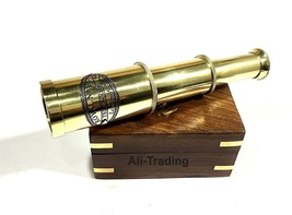 Nautical Royal Navy Replica Brass London 1915 Telescope with Wooden Box ... - £25.57 GBP