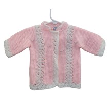 Vintage Baby Hand Knit Sweater Pink Rose Motif Soft New Buttons Layette - £11.75 GBP
