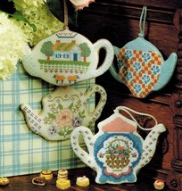 ✔️ Set of 4 Teapot Tea Pot Ornaments Cross Stitch Design Charts Donna Ko... - $4.99