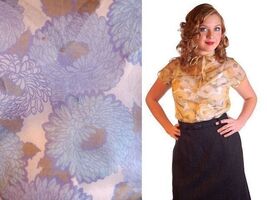 VTG 1950s Sheer Nylon Blouse Blue Floral Pinup Secretary Top Bust Sz S/M - $64.30