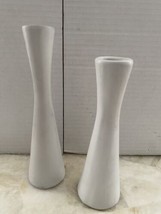 Pair 2 Van Briggle Colorado Springs White Matte Tall Bud Vases Candlesticks MCM - £53.28 GBP