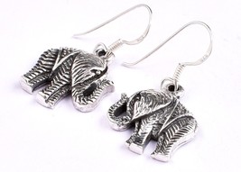 Handmade 925 Sterling Solid Silver Elephant Shape Drop Dangle Earrings - £44.48 GBP+