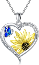 Mothers Day Gifts for Mom Wife, Sunflower Teardrop Necklace with Blue Butterfly - £46.35 GBP