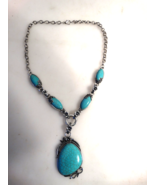 Vintage Faux Turquoise Pendant Necklace Silver Tone - $19.80