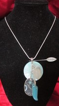 &quot;&quot;Silver Tone Necklace With Aqua Pendant Center &amp; Asst Charms&quot;&quot; - £6.63 GBP