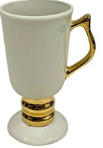 Hall China Pedestal Coffee Mug Cup White Gold Gilding Pedestal #1273 - £6.93 GBP